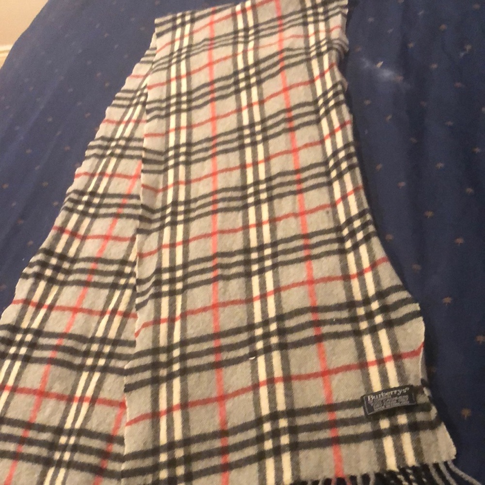 Burberry Gray and Red Checkered Scarf